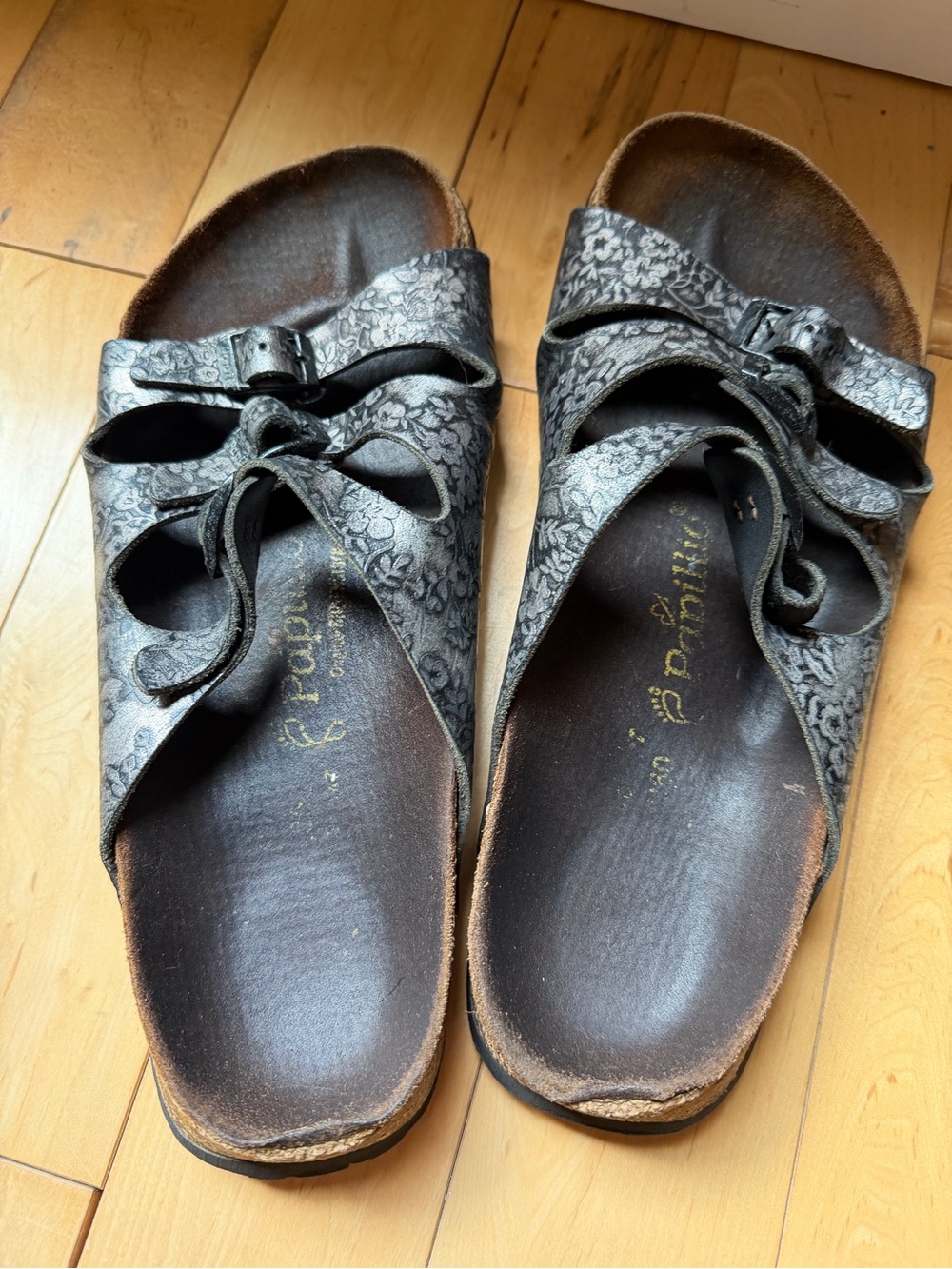Birkenstock Women's Black Floral-Embossed Slide Sandals